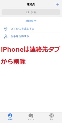 iPhoneは連絡先タブから削除