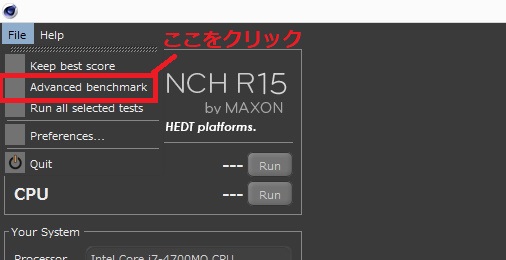 「Advanced Benchmark」をクリック