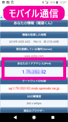 モバイル通信のIPアドレス