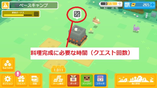 料理完成に必要な時間(=クエスト回数)